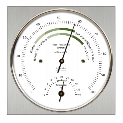 ZX Thermo- / hygrometer Fischer RVS vierkant