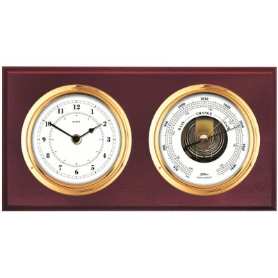 Klok met barometer Fischer, mahonie