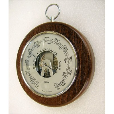 Ronde barometer noten/chroom