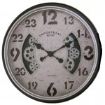 Industriële klok met draaiende raderen, zwart