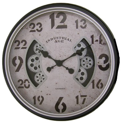 Industriële klok met draaiende raderen, zwart Industriële klok met draaiende raderen, zwart